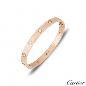 Cartier Rose Gold Full Diamond Love Bracelet Size 17 B6040617